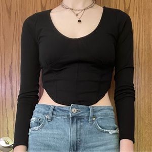 Women’s black long sleeve corset style semi crop top